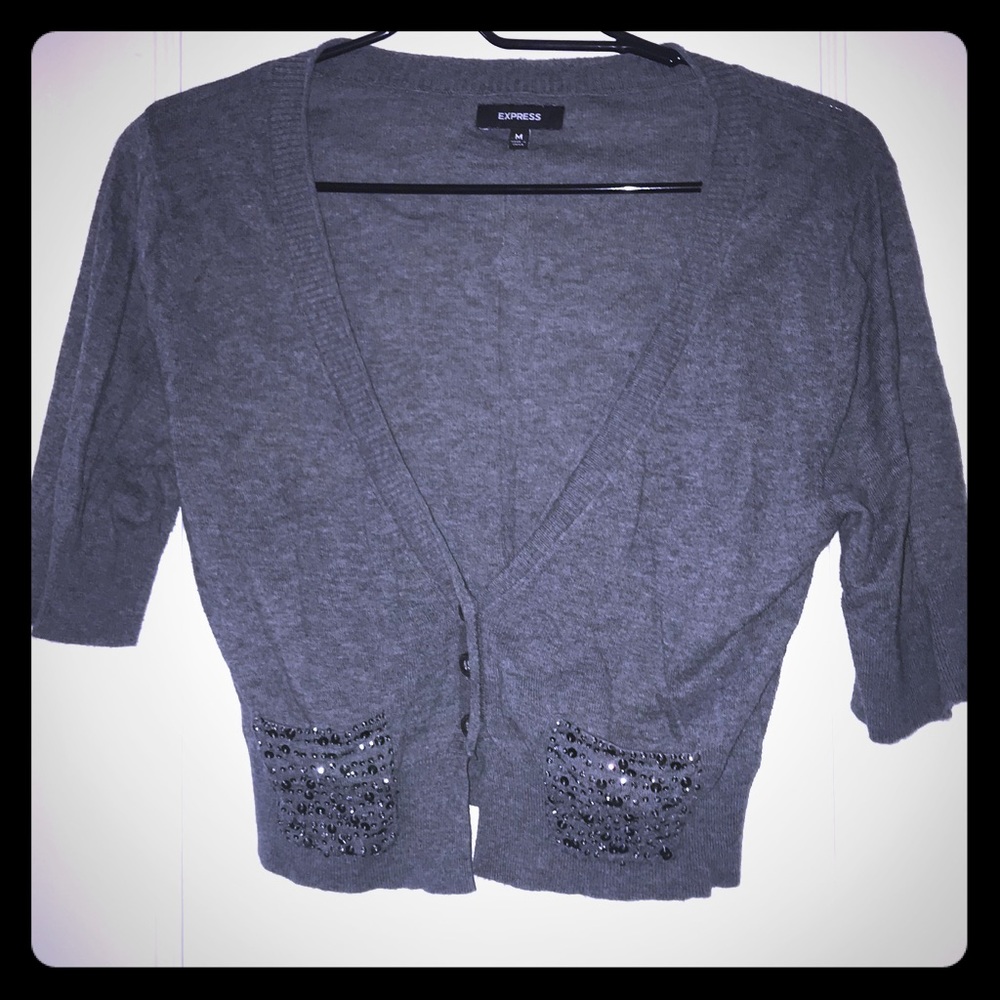 Express Gray Cardigan Sweater, Short, Medium, EUC